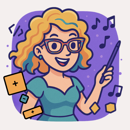 A cartoon image of a blonde female teacher with glasses, smiling and holding a piece of chalk. The text 'Chilvers Loves Math' is written in a playful font.